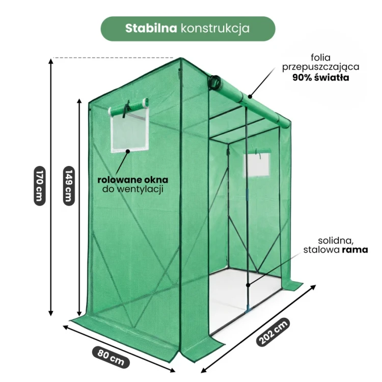 Szklarnia ogrodowa foliowa Flora House 1 drzwi 2 okna Zielona 202x80x170 cm