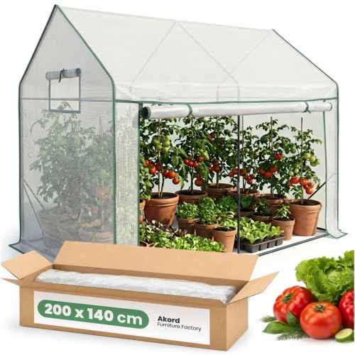 Szklarnia ogrodowa foliowa biała 200x140x200 cm | 2 okna, drzwi rolowane