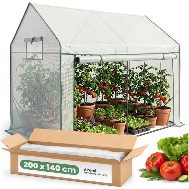 Szklarnia ogrodowa foliowa biała 200x140x200 cm | 2 okna, drzwi rolowane
