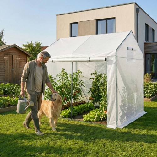 Szklarnia ogrodowa foliowa biała 200x140x200 cm | 2 okna, drzwi rolowane