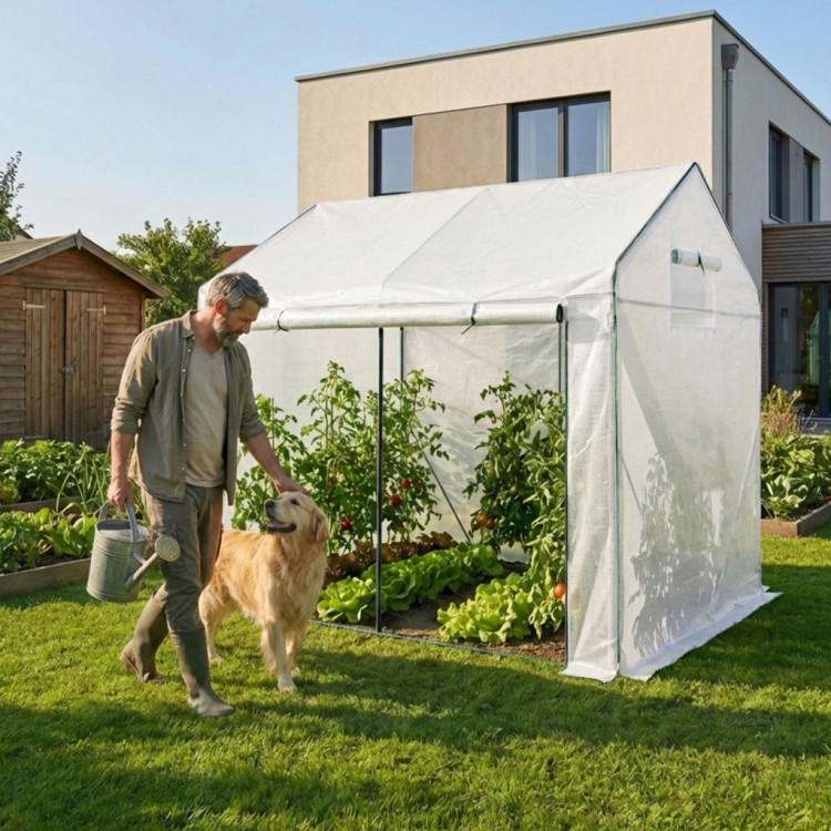 Szklarnia ogrodowa foliowa biała 200x140x200 cm | 2 okna, drzwi rolowane