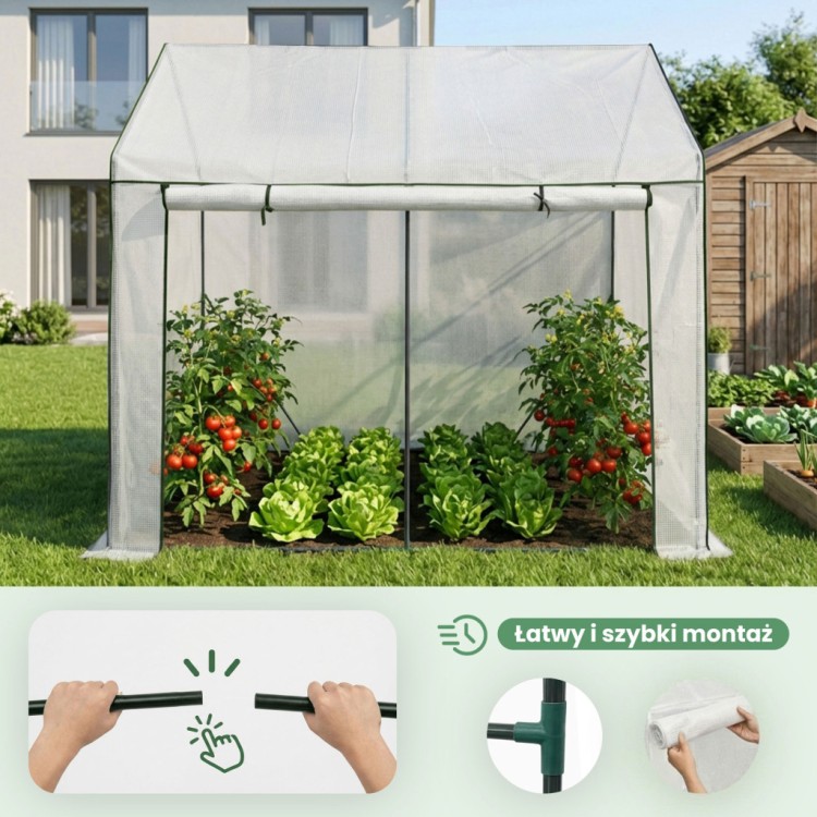 Szklarnia ogrodowa foliowa biała 200x140x200 cm | 2 okna, drzwi rolowane