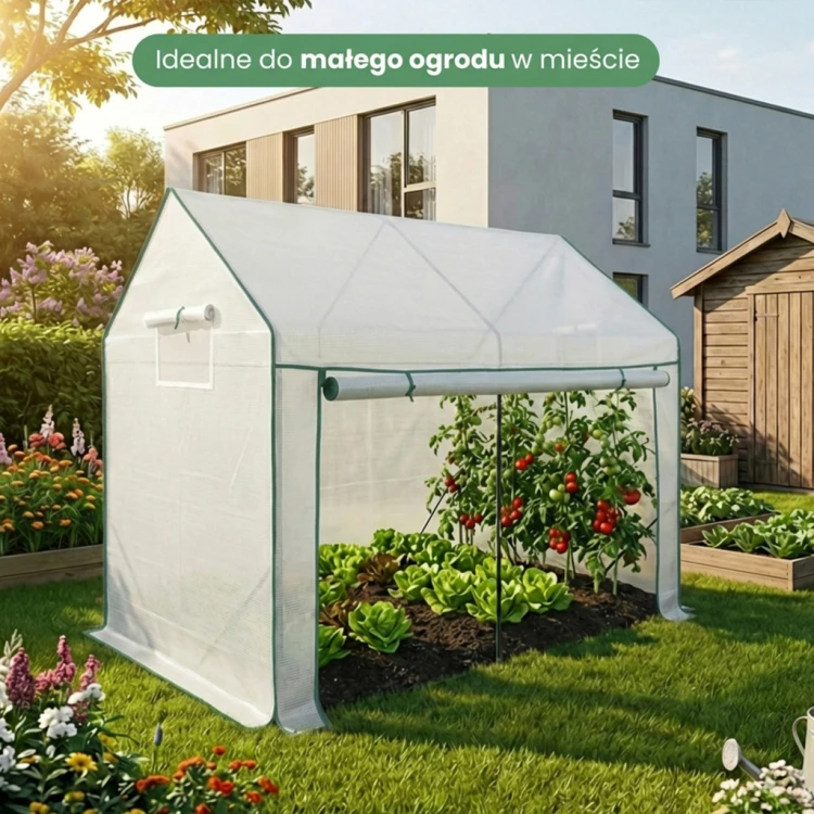 Szklarnia ogrodowa foliowa biała 200x140x200 cm | 2 okna, drzwi rolowane