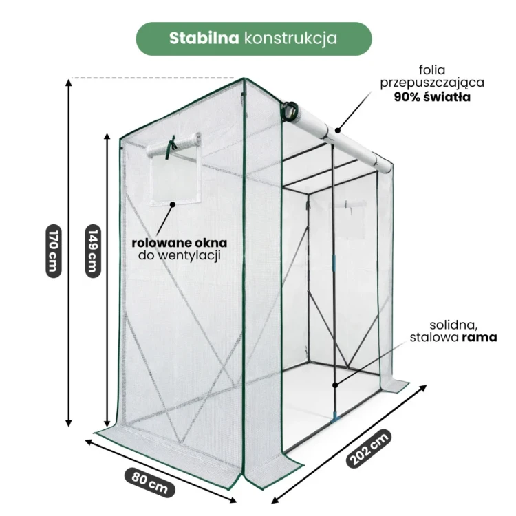 Szklarnia foliowa Compact 202x80x170 cm | Biała folia UV | Model 4ektech Garden