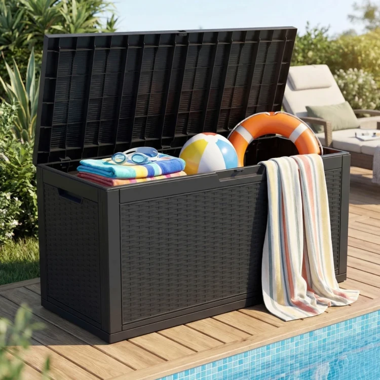 Skrzynia ogrodowa pojemność 340 litrów Czarna wodoszczelna