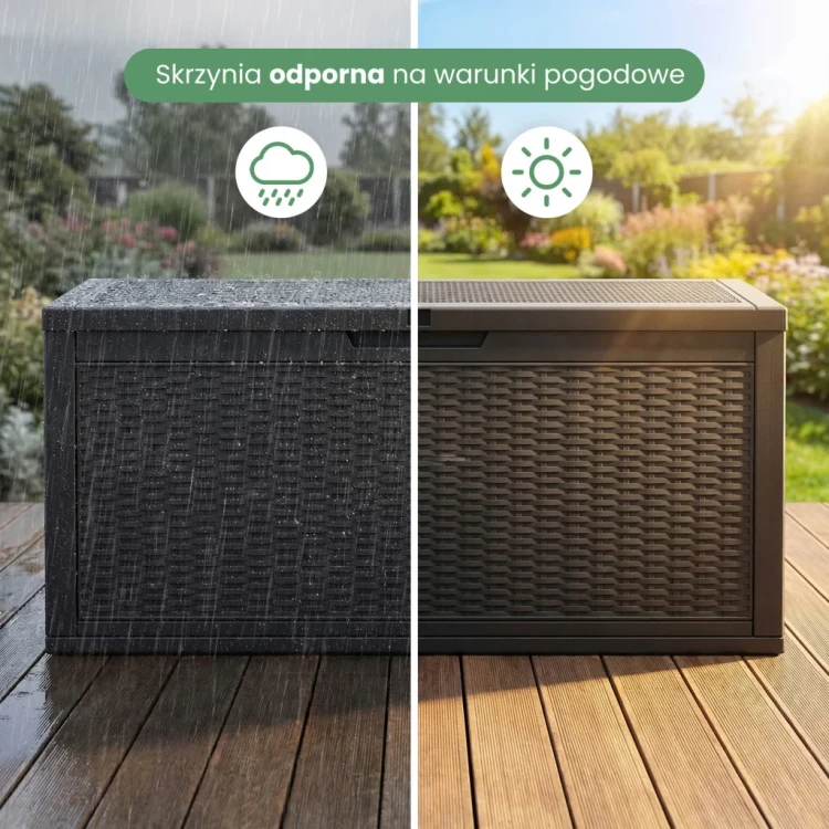 Skrzynia ogrodowa pojemność 340 litrów Czarna wodoszczelna