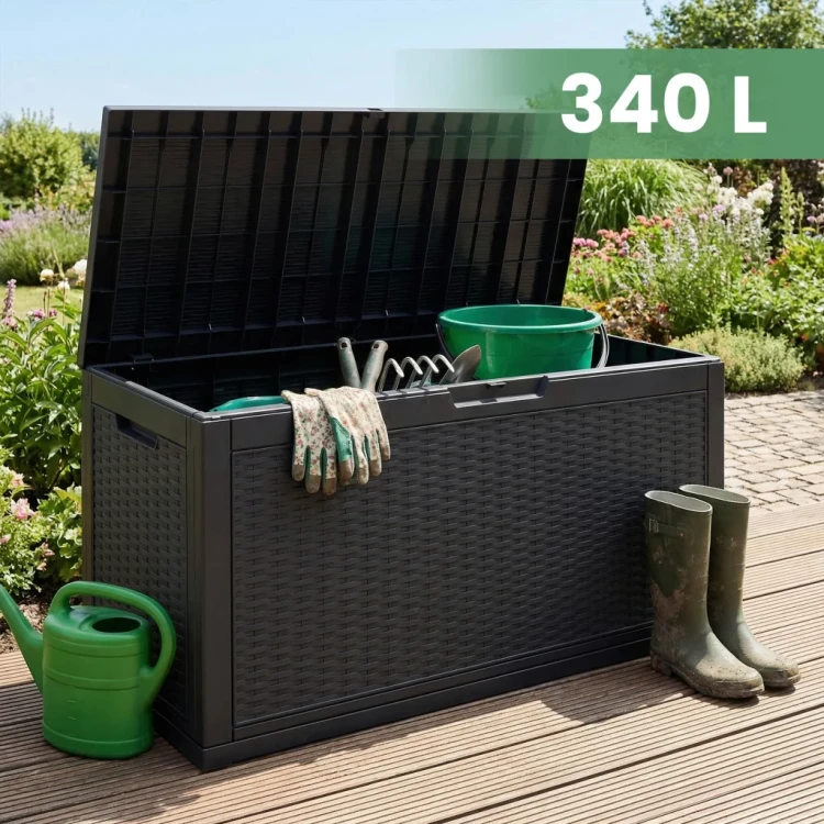 Skrzynia ogrodowa pojemność 340 litrów Czarna wodoszczelna