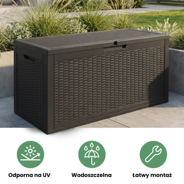 Skrzynia ogrodowa pojemność 340 litrów Czarna wodoszczelna