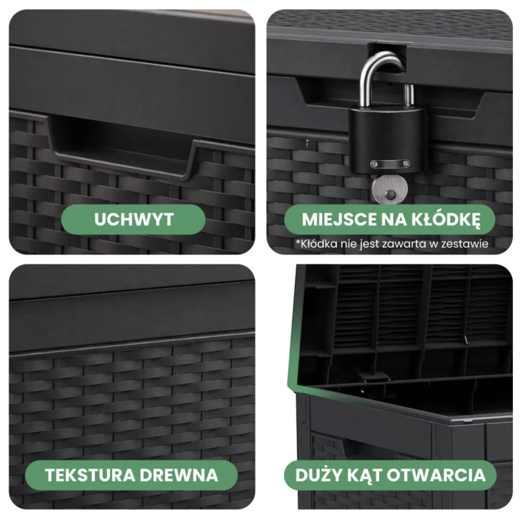 Skrzynia ogrodowa pojemność 340 litrów Czarna wodoszczelna