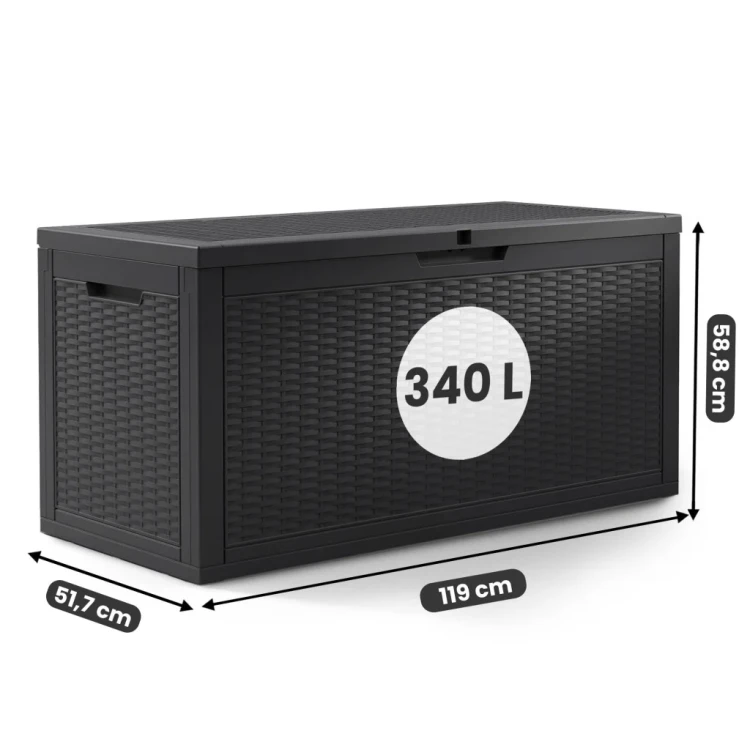 Skrzynia ogrodowa pojemność 340 litrów Czarna wodoszczelna