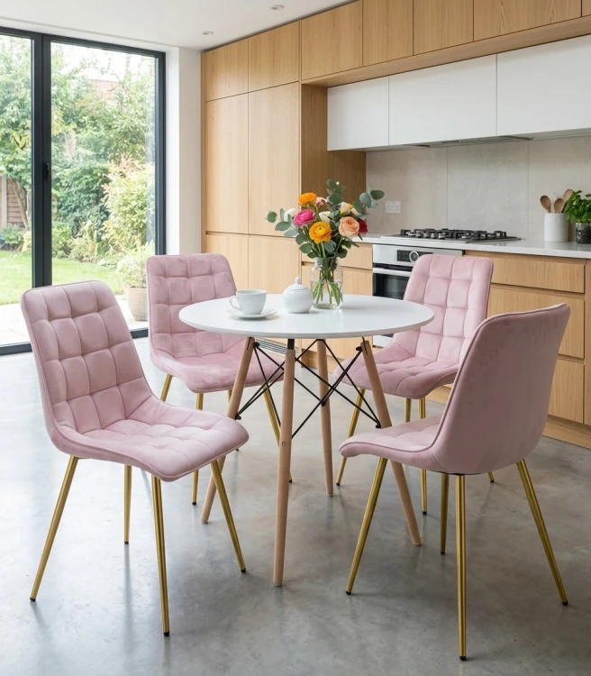 Krzesło Lumi - aksamit róż jasny / nogi złote x 4