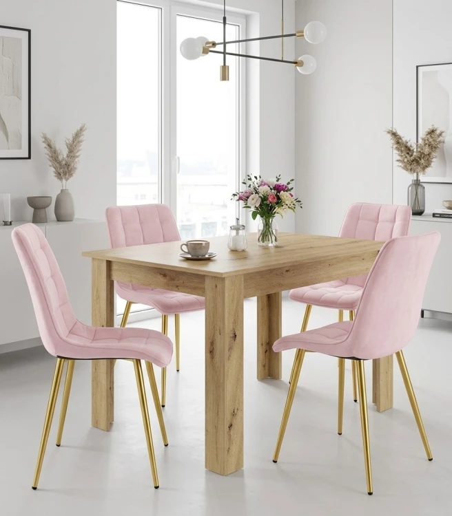 Krzesło Lumi - aksamit róż jasny / nogi złote x 4