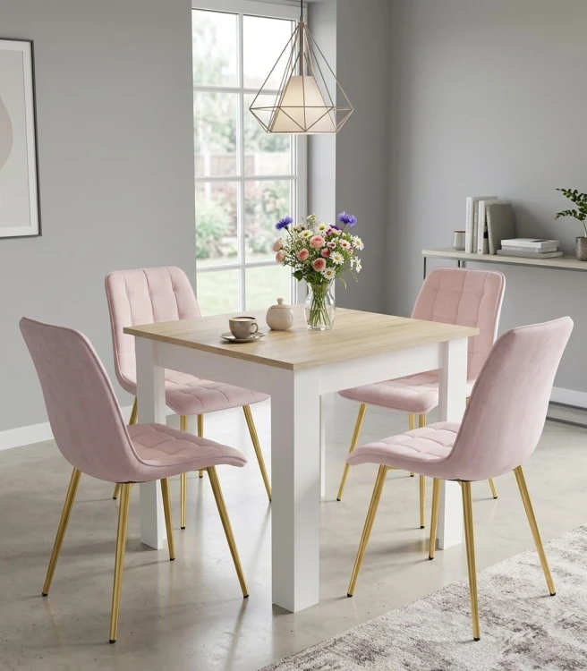 Krzesło Lumi - aksamit róż jasny / nogi złote x 4