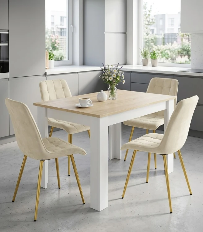 Krzesło Lumi -  aksamit beż jasny / nogi złote x 4