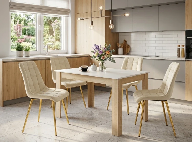 Krzesło Lumi -  aksamit beż jasny / nogi złote x 4