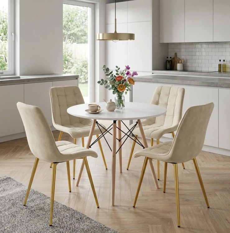 Krzesło Lumi -  aksamit beż jasny / nogi złote x 4