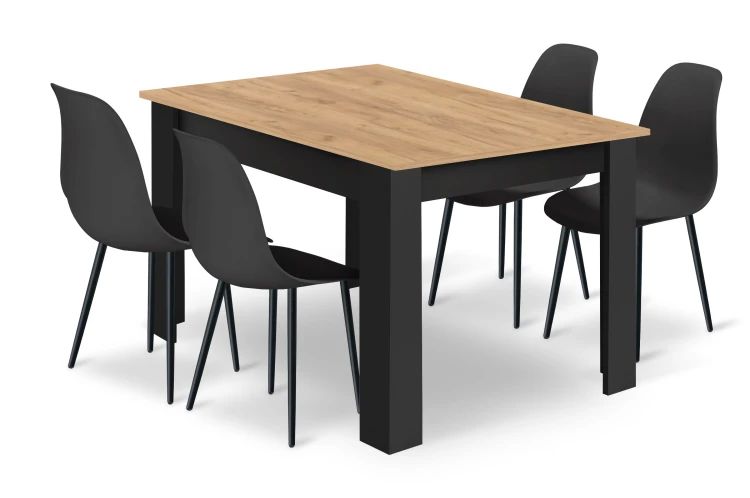 Zestaw Loft: Stół Artisan 120x80 cm i 4 Czarne Krzesła WAT – Komplet do Jadalni