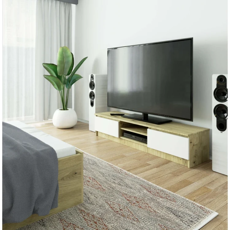 Szafka Komoda RTV Pod Telewizor 160cm Dąb Artisan Biała CLP