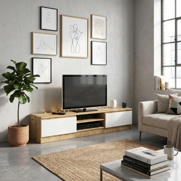 Szafka Komoda RTV Pod Telewizor 160cm Dąb Artisan Biała