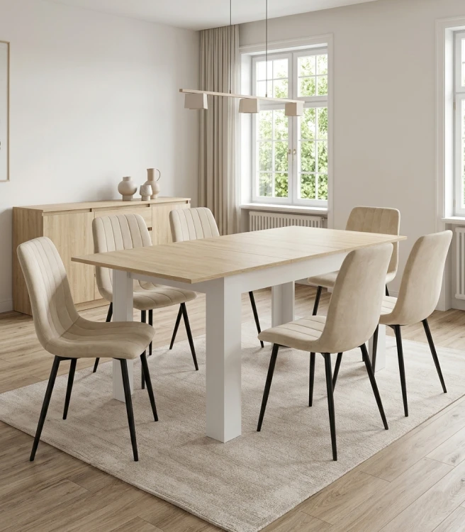 Stół rozkładany NP 120-160x80 Sonoma - nogi białe