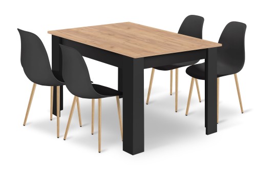 Zestaw Stół NP 120x80cm Craft + Czarny + 4 krzesła WAT czarne / nogi naturalne