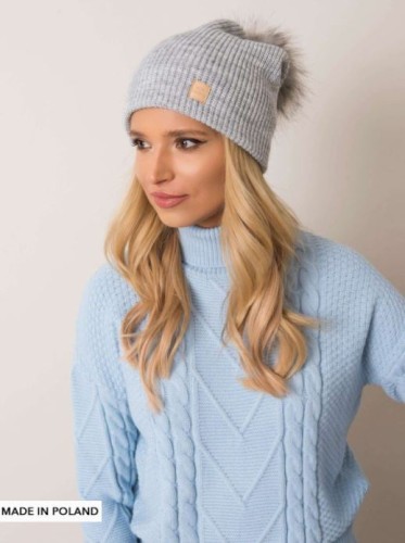 Zimowa czapka z pomponem jasno szara
