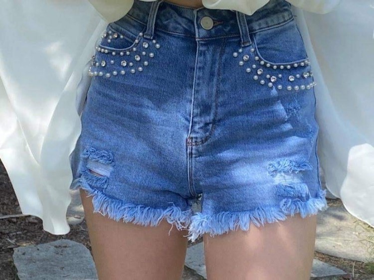 Spodenki jeansowe z perłami s