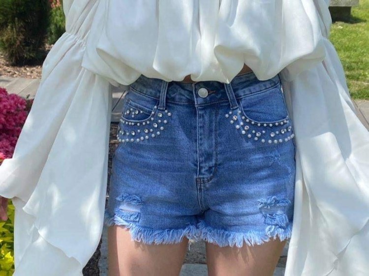 Spodenki jeansowe z perłami l